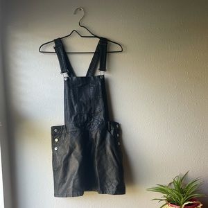 Faux Black Leather Overall Dress